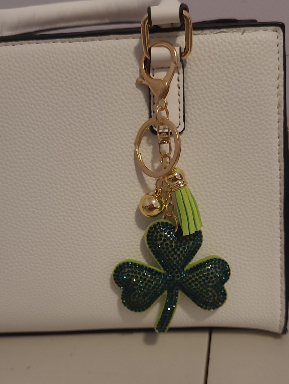 Green Crystal Shamrock Keychain Bag Charm